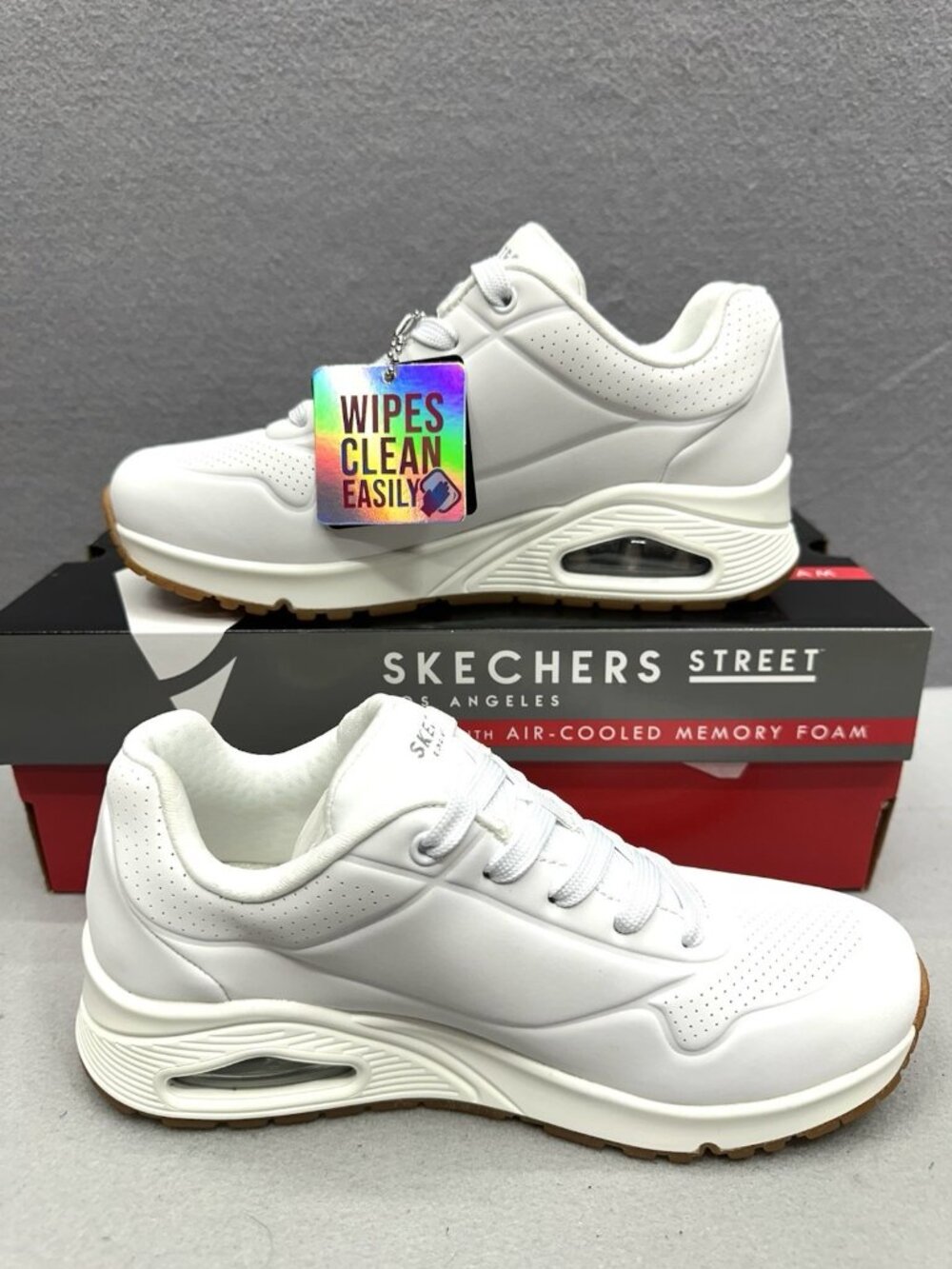 SKECHERS Womens Size 7 Street Los Angeles UNO Stand On Air White Laces 73690 NWB